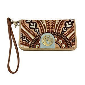 Spartina 449 St. Simons Folio Phone Wallet Wristlet Linen Blue Leather